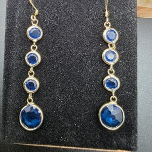 Elegant London Blue and Gold Drop Earrings (1867)
